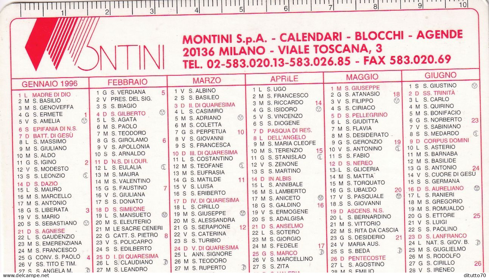 Calendarietto - Montini S.p.a. - Milano - Anno 1996 - Petit Format : 1991-00