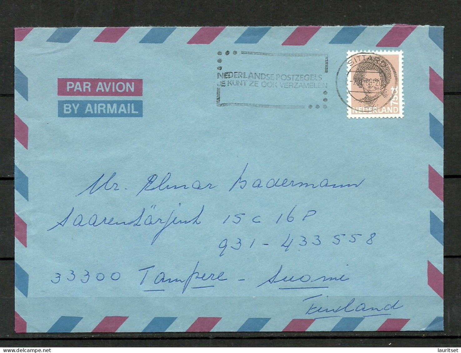 NEDERLAND 1989 O SITTARD Air Mail Cover To Finland Advertising Propaganda Cachet - Lettres & Documents