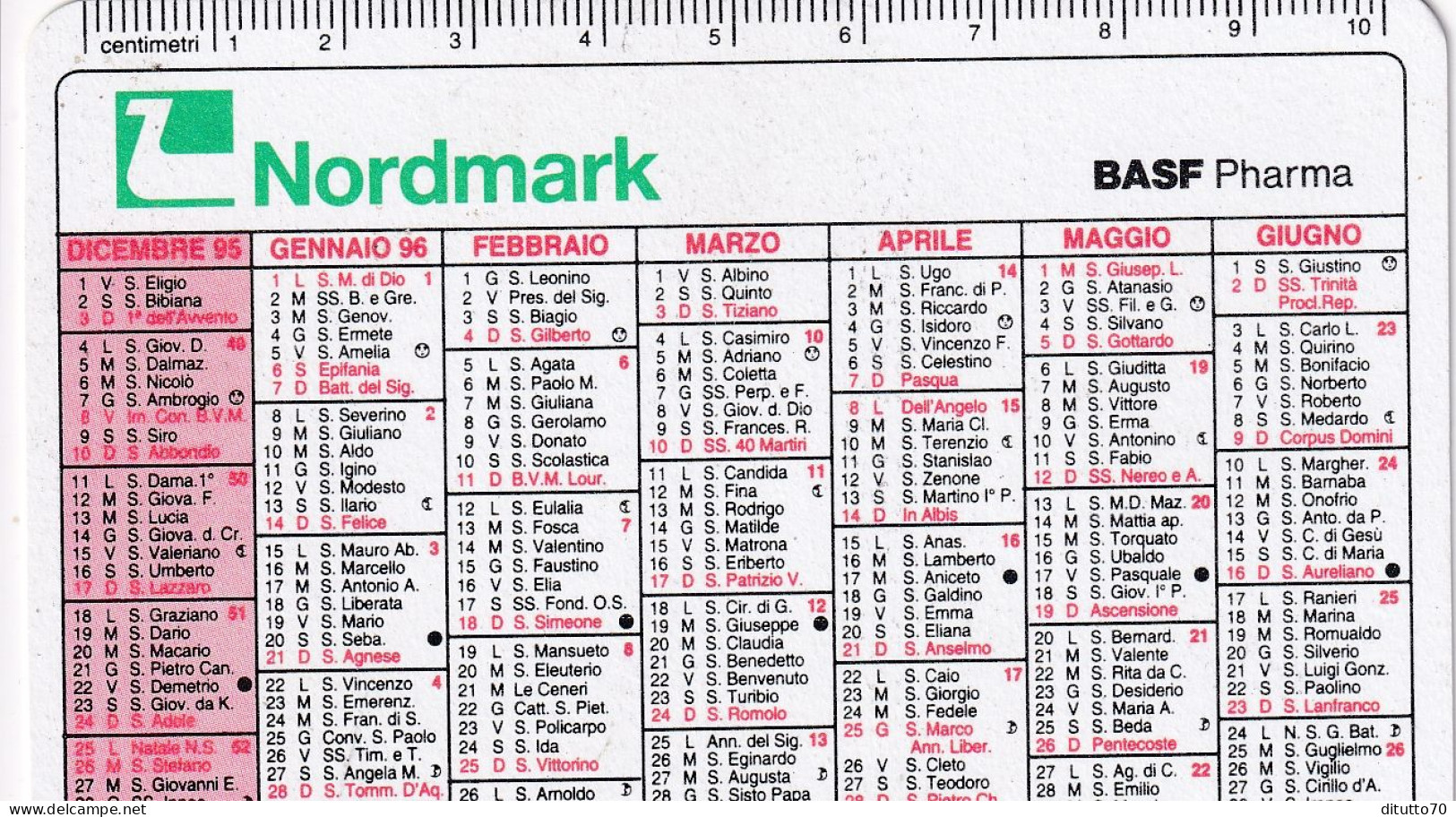 Calendarietto - Nordmsrl - Basf Pharma - Anno 1996 - Petit Format : 1991-00