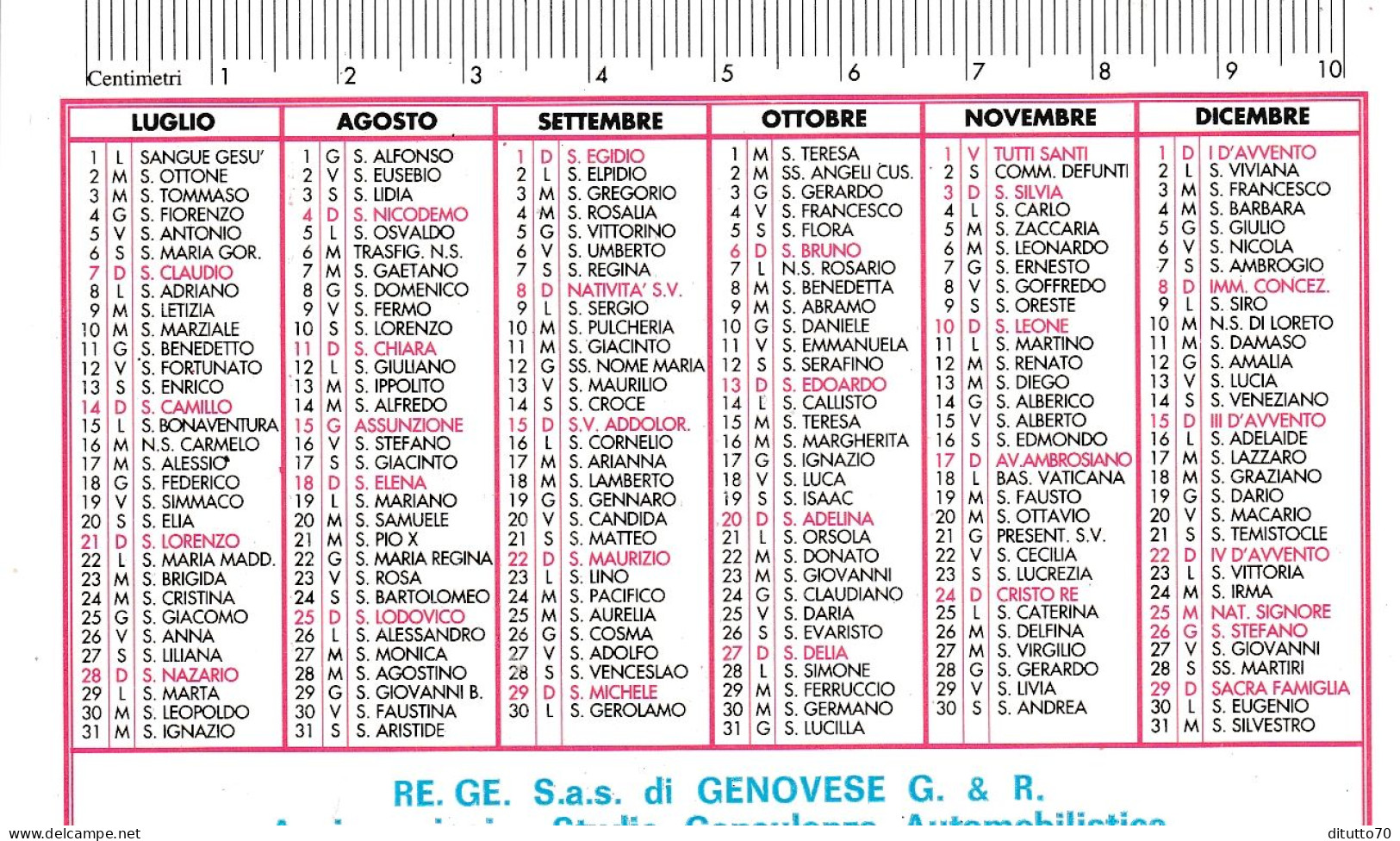 Calendarietto - RE.GE S.a.s. Di Genovese G. E B. Assicurazioni - Barcellona - Anno 1996 - Petit Format : 1991-00