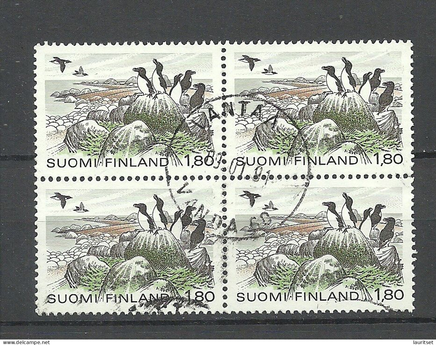 FINNLAND Finland 1983/1987 Michel 920 As 4-block O VANTAA Birds Vögel - Used Stamps