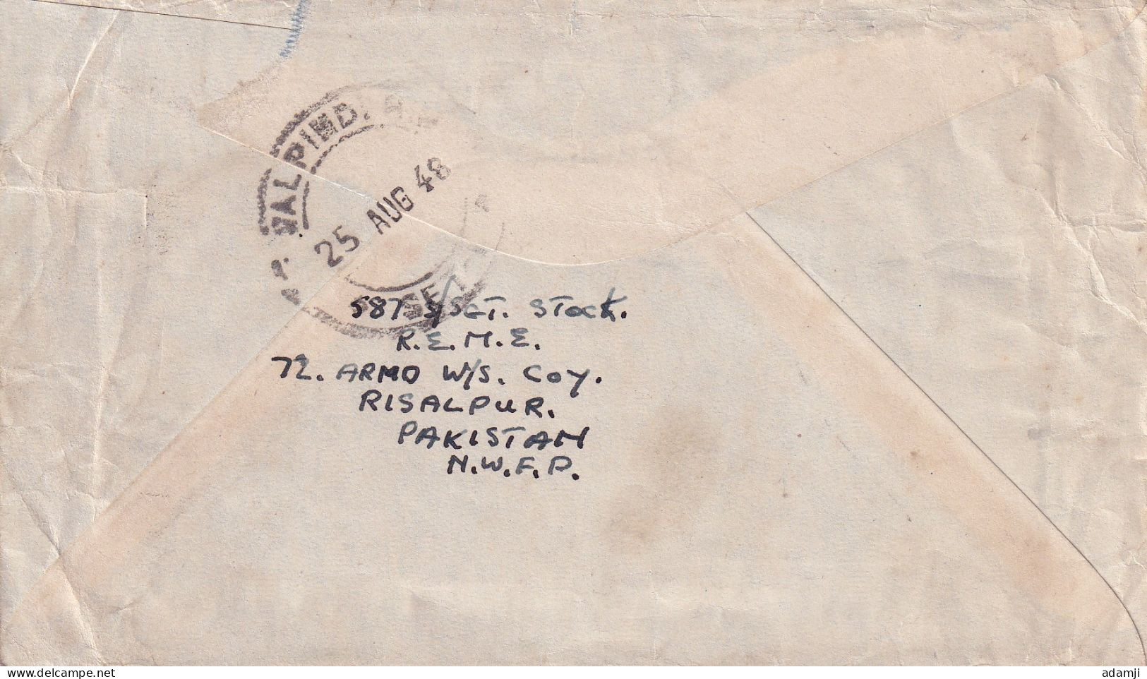 PAKISTAN 1948 PROVINCIAL HANDSTAMP FORCES MAIL RAWALPINDI TO ENGLAND. - Pakistan