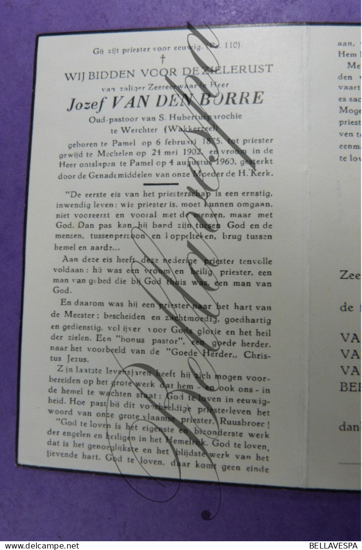 Jozef VAN DEN BORRE Pastoor St. Hubertus Parochie Werchter Wakkerzeel Pamel 1875-1960 - Obituary Notices