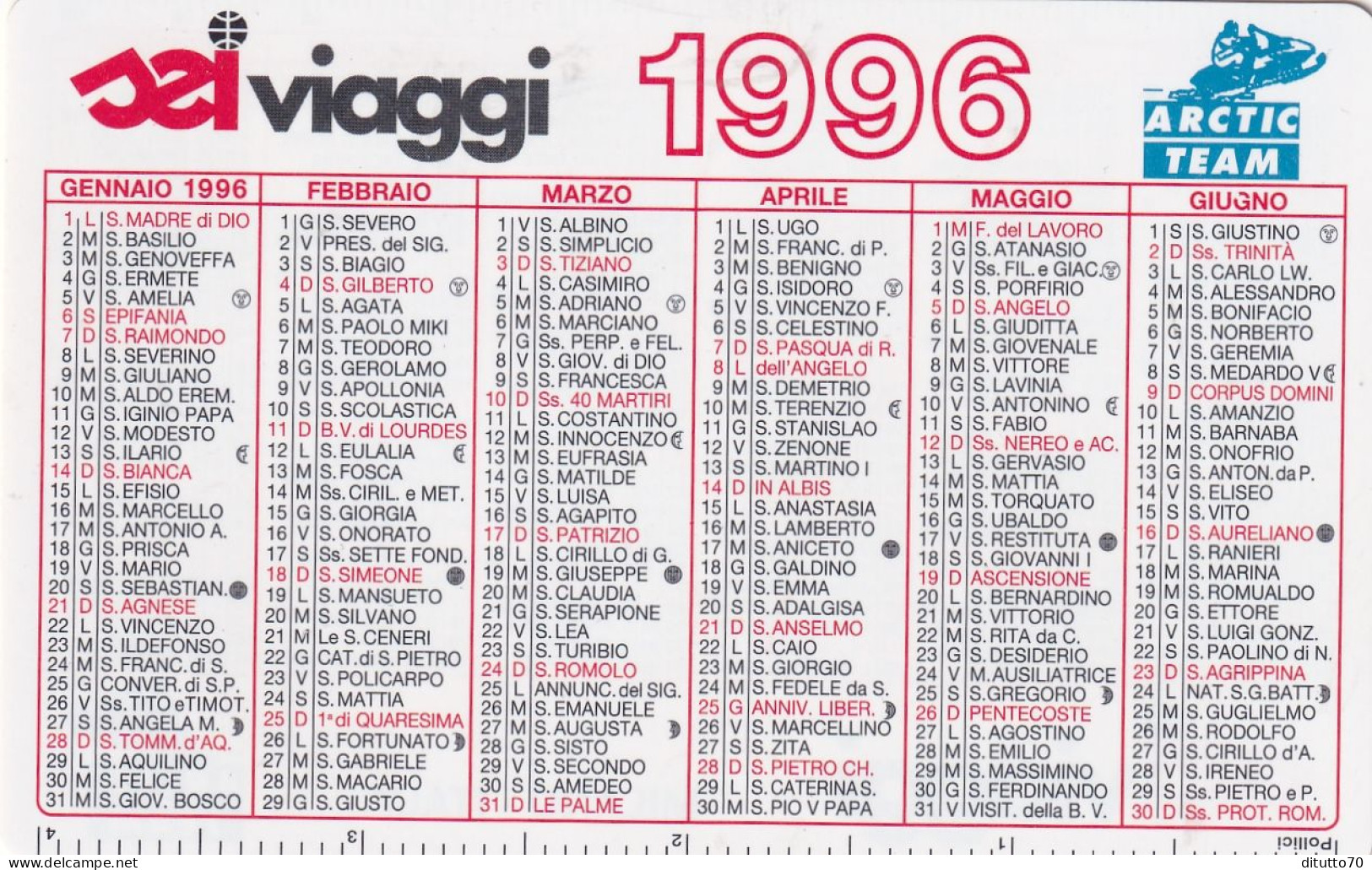 Calendarietto - Sei Viaggi - Anno 1996 - Petit Format : 1991-00