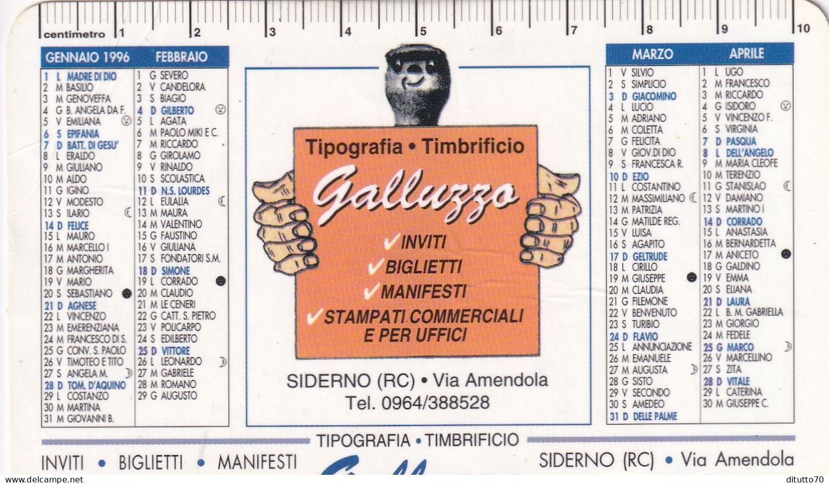 Calendarietto - Tipografia Galluzzo - Siderno - Reggio Calabria - Anno 1996 - Petit Format : 1991-00