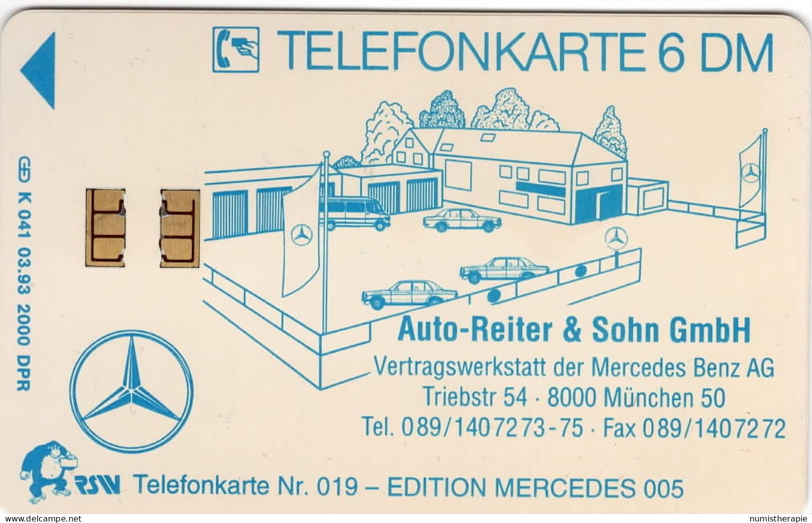 Mercedez Benz 300 SE : Telefonkarte 6 DM 1993 - Auto's