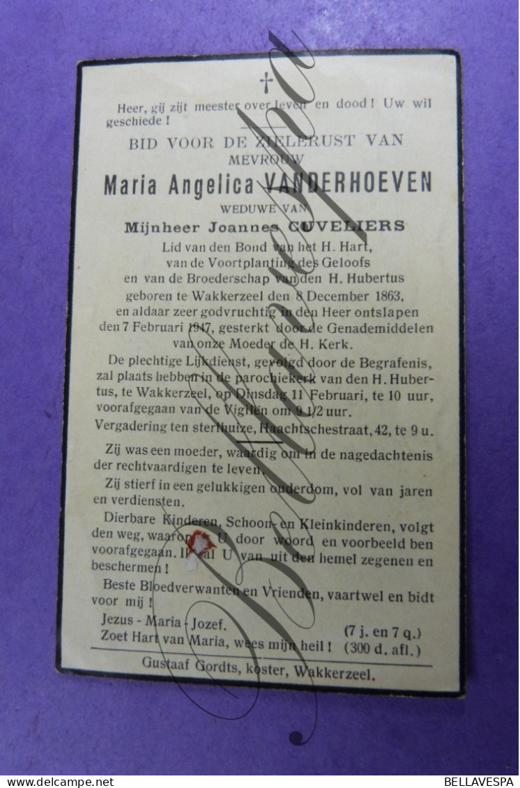 Maria VANDERHOEVEN Echt Joannes CUVELIERS Wakkerzeel 1863-1947 - Other & Unclassified