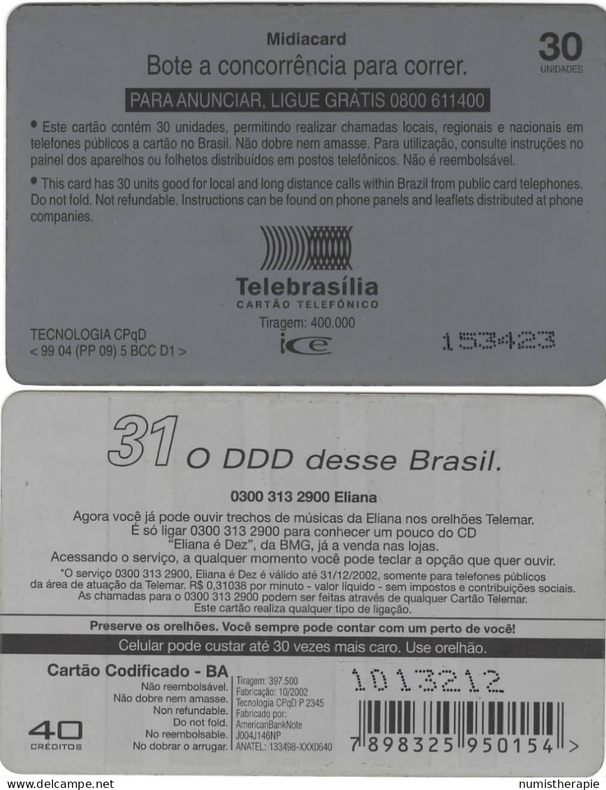 Lot De 2 Télécartes : Brésil - Brésil