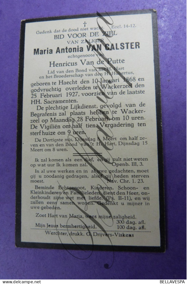 Maria VAN Calster Echt Henricus VAN DE PUTTE Haacht 1868 Wakkerzeel 1927 - Other & Unclassified