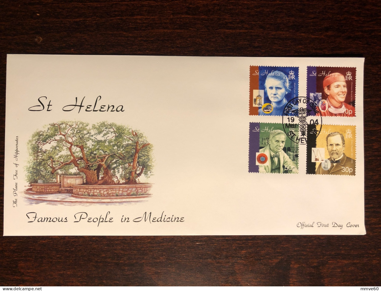 SAINT HELENA FDC COVER 2004 YEAR PEOPLE IN MEDICINE CURIE PASTEUR BARNARD FLEMING HEALTH MEDICINE STAMPS - Saint Helena Island