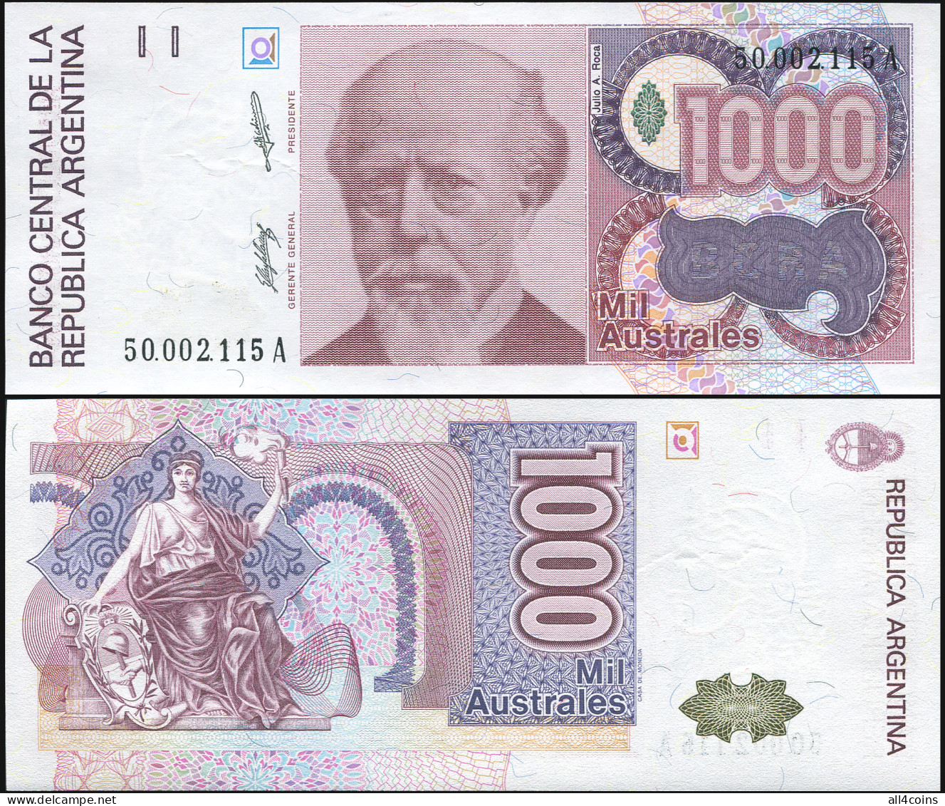 Argentina 1000 Australes. ND (1988) Unc. Banknote Cat# P.329a [Serie A] - Argentinië