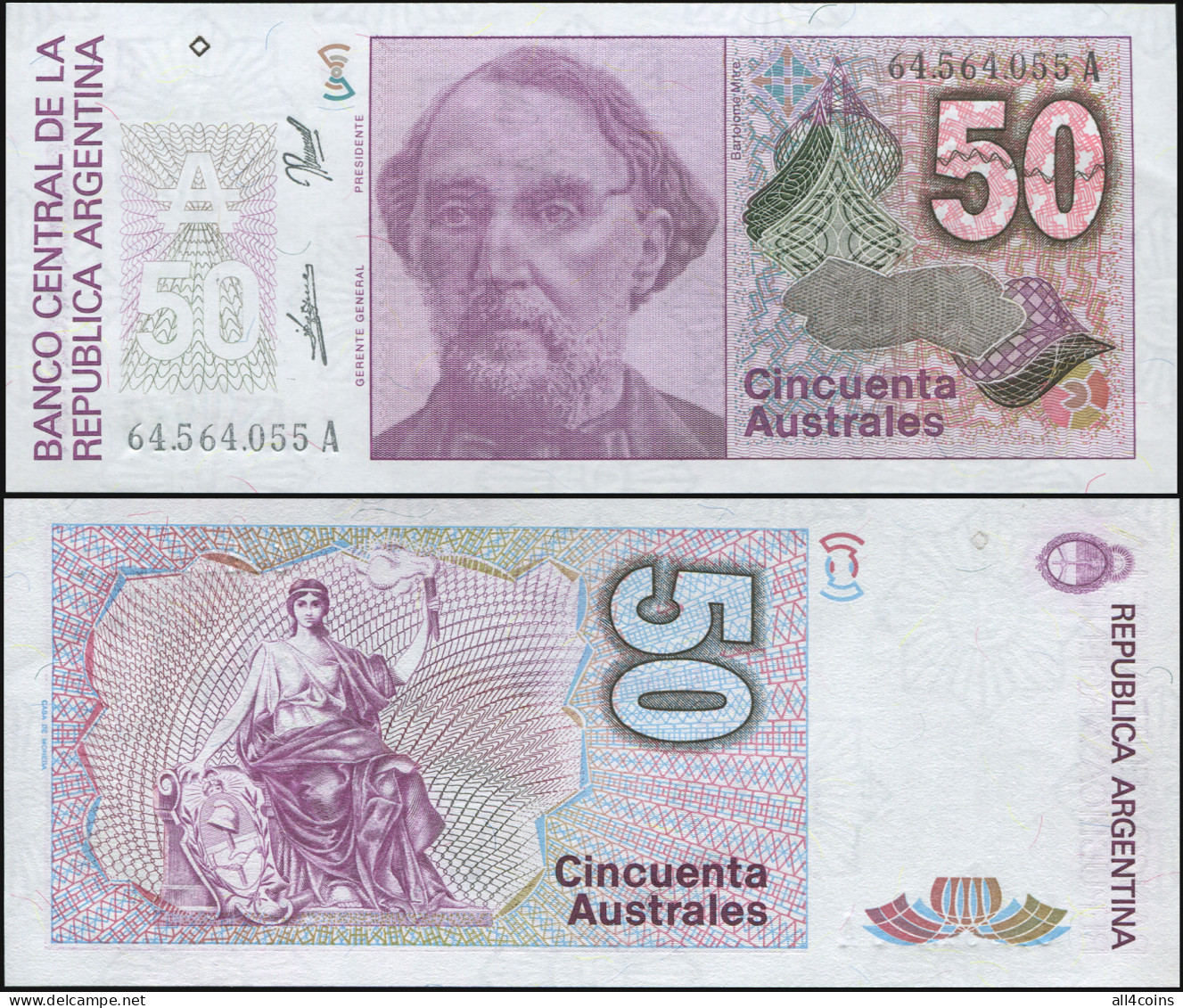 Argentina 50 Australes. ND (1989) Unc. Banknote Cat# P.326b [Serie A] - Argentina