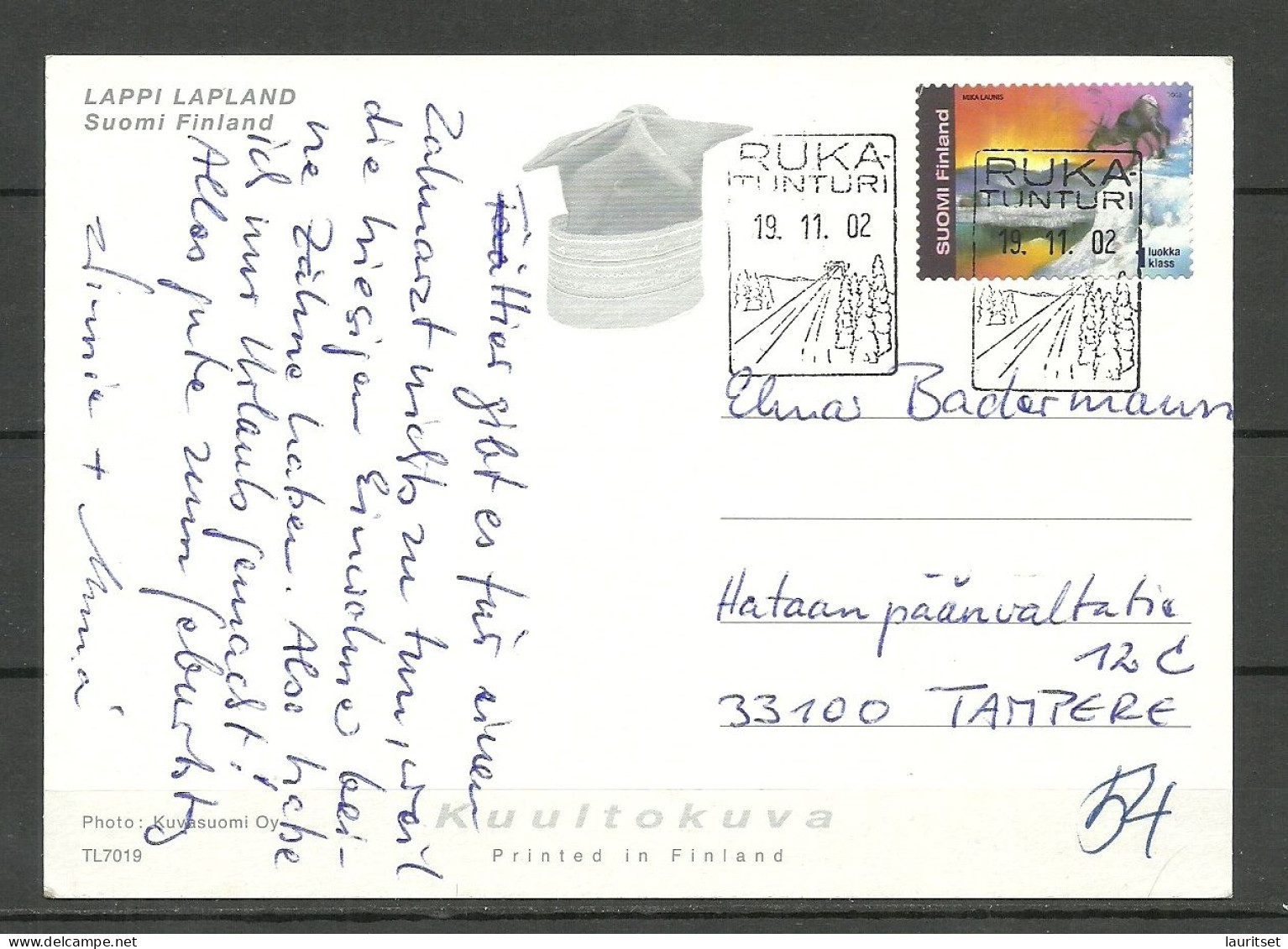 FINLAND 2002 Lappi Old Man Lapland Special Cancel RUKATUNTURI Sonderstempel, Domestically Sent Post Card - Europe