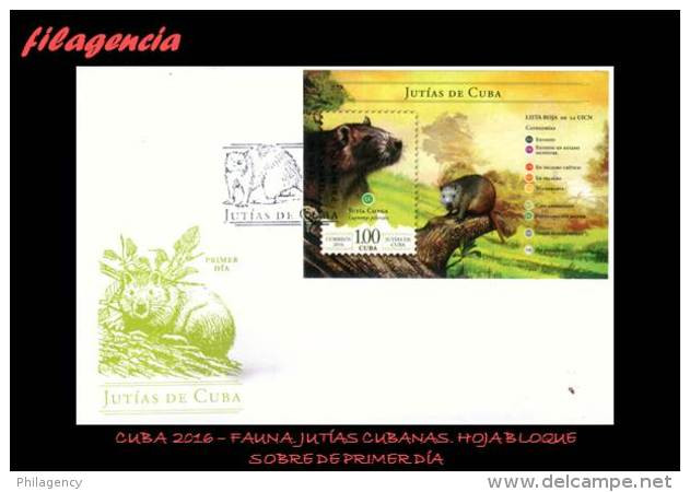 CUBA SPD-FDC. 2016-16 FAUNA. JUTÍAS DE CUBA. HOJA BLOQUE - FDC