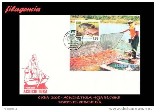 AMERICA. CUBA SPD-FDC. 2008 ACUICULTURA. PECES. HOJA BLOQUE - FDC