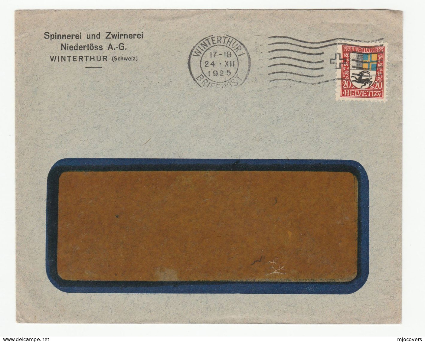 1925 Niedertoss SPINNING & TWISTING Co Winterthur SWITZERLAND Cover Pro Juventute GOAT Stamps Textile Industry - Textile