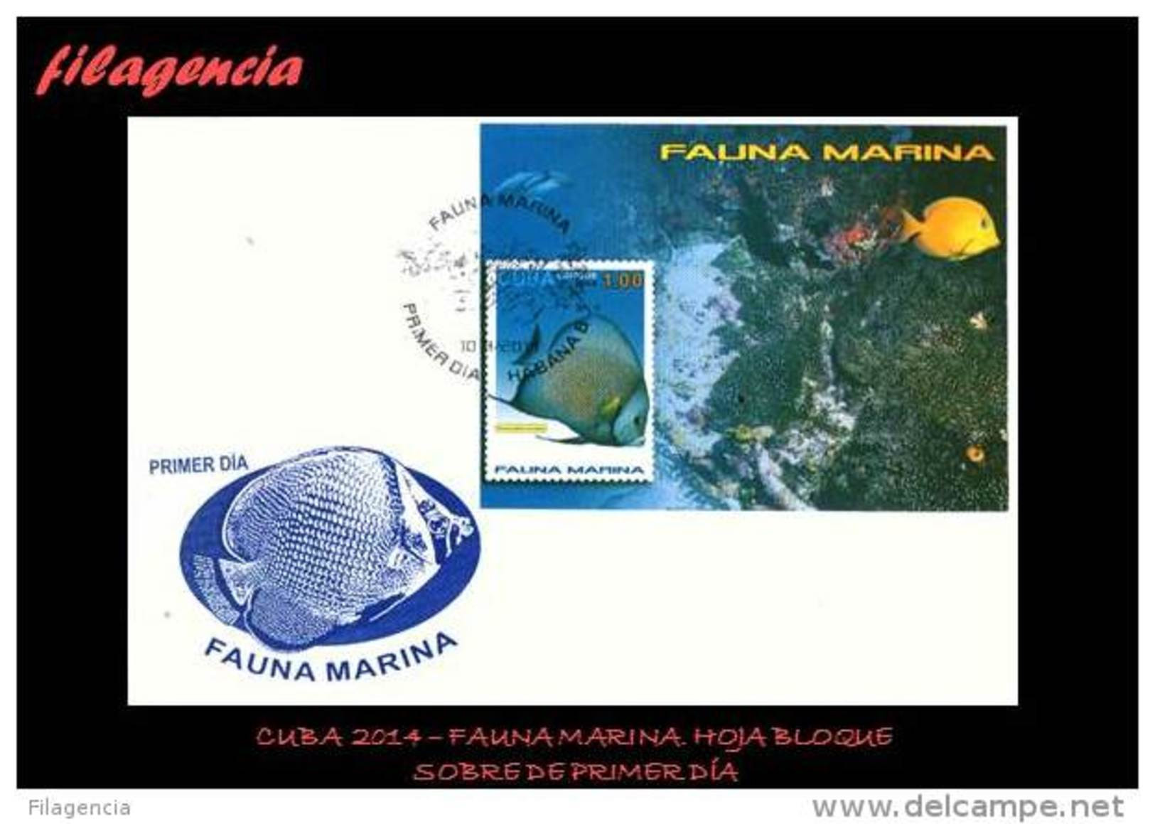 AMERICA. CUBA SPD-FDC. 2014 FAUNA MARINA. HOJA BLOQUE - FDC