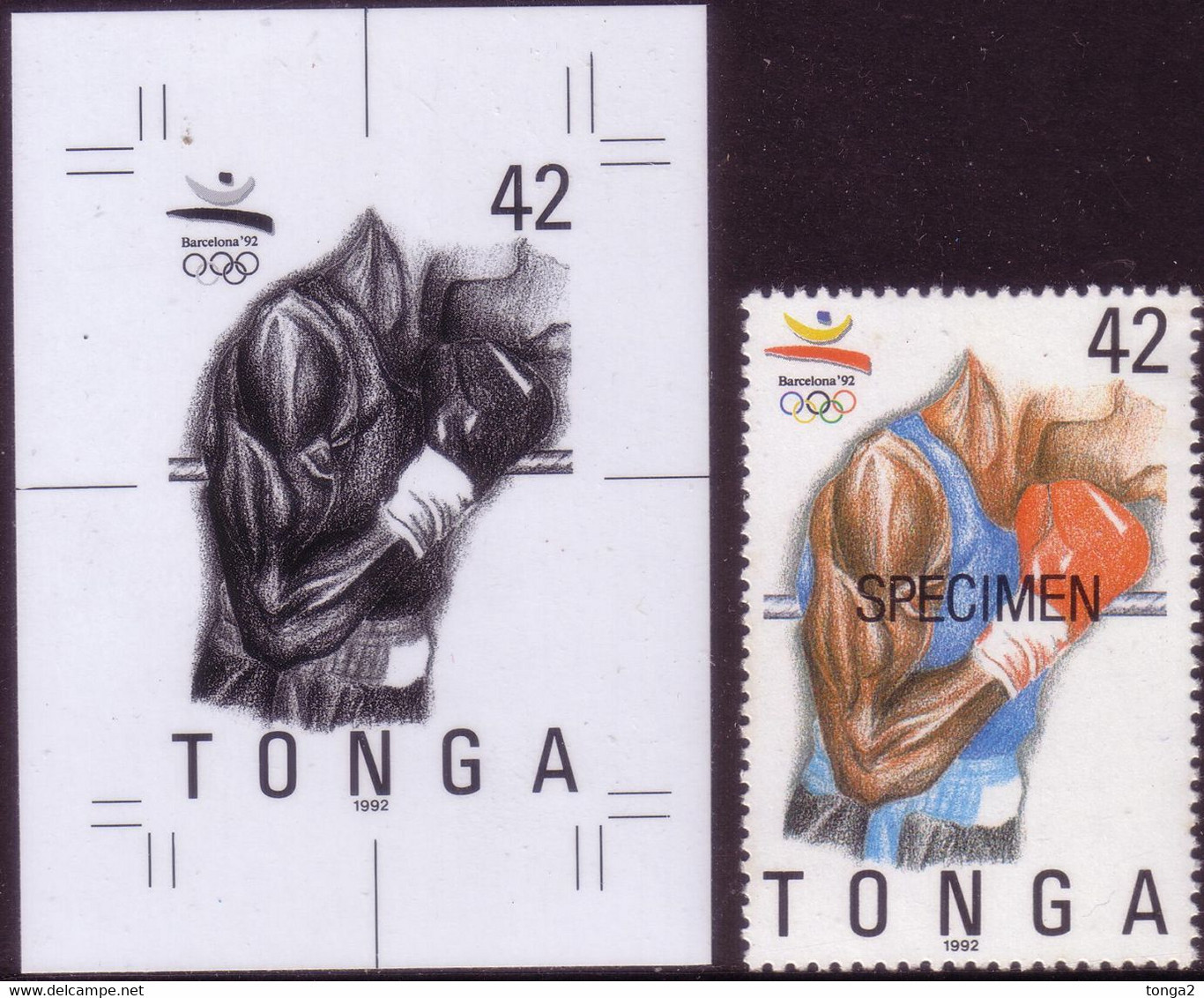 Tonga 1992 Olympic Games -  Boxing - Proof In Black & White  + Specimen - Read Description - Summer 1992: Barcelona