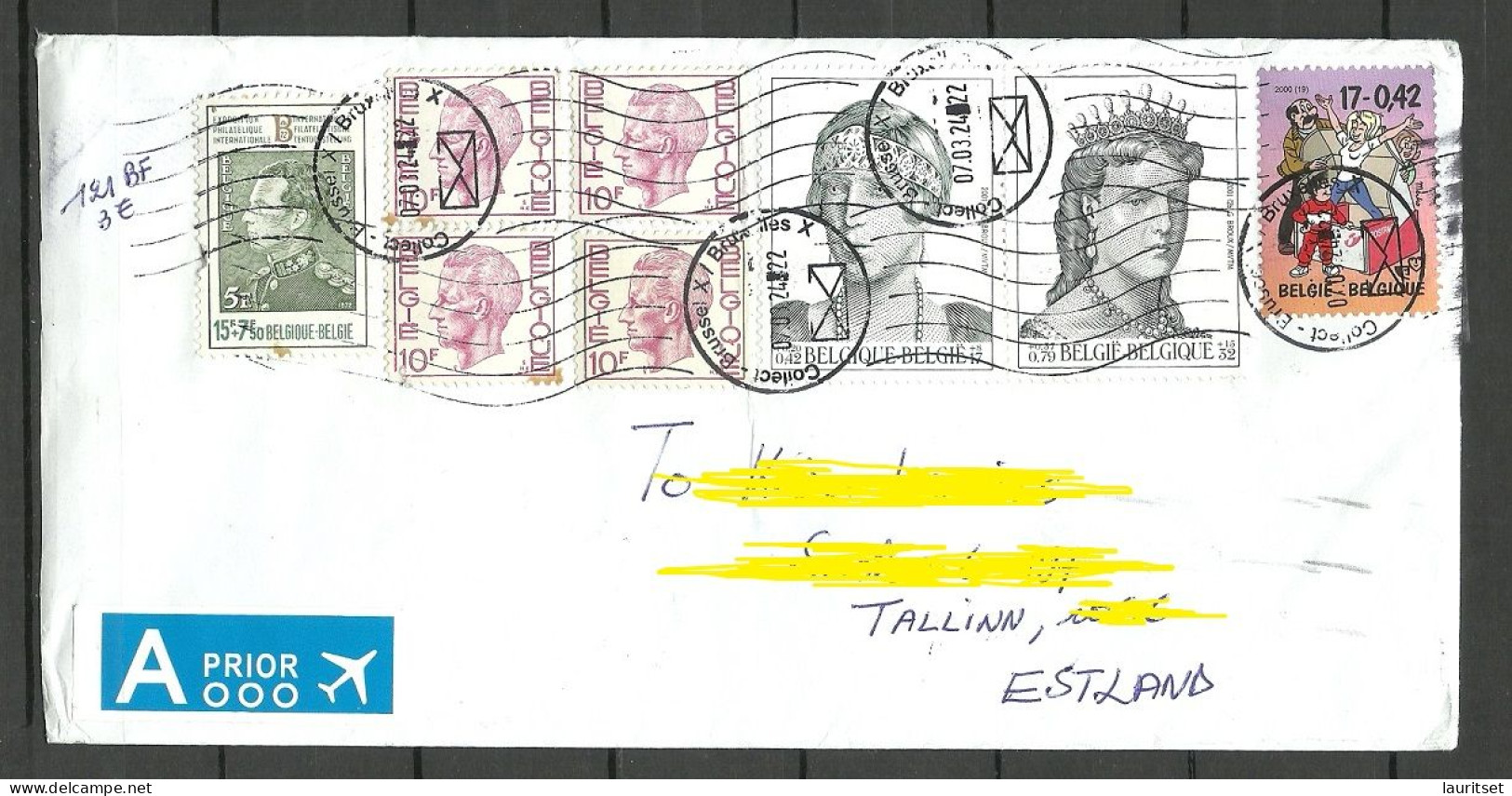 Belgique BELGIUM Belgien 2024 Air Mail Cover To Estonia With Interesting Stamps - Covers & Documents