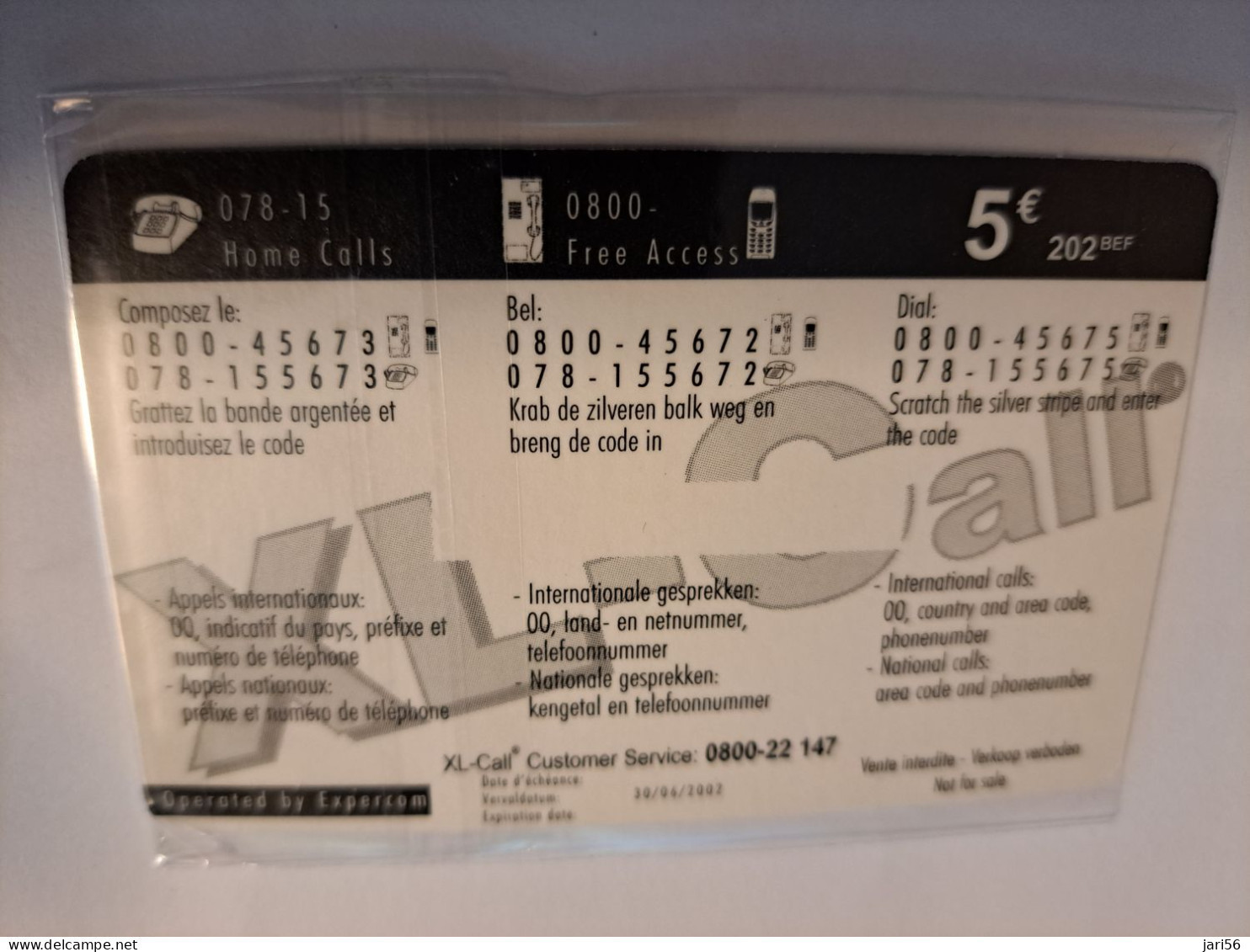 BELGIUM / XL-CALL € 5,-  / LARGOI WINCH/ PREPAID/ DUMMY/TEST/     UNUSED  CARD  ** 16385 ** - Sin Chip