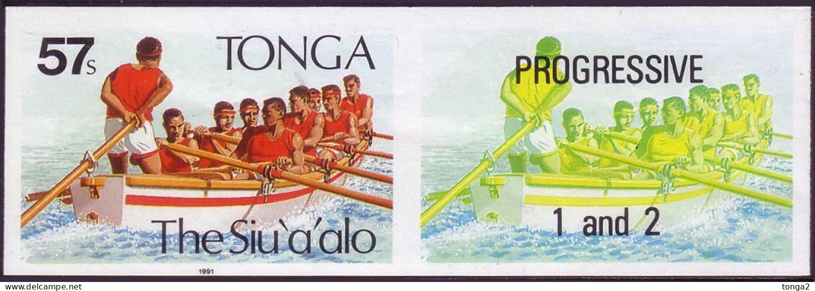 Tonga 1991 Imperf Plate Proof Pair - Rowing - Color Stages Shown -  Details Below - Rowing