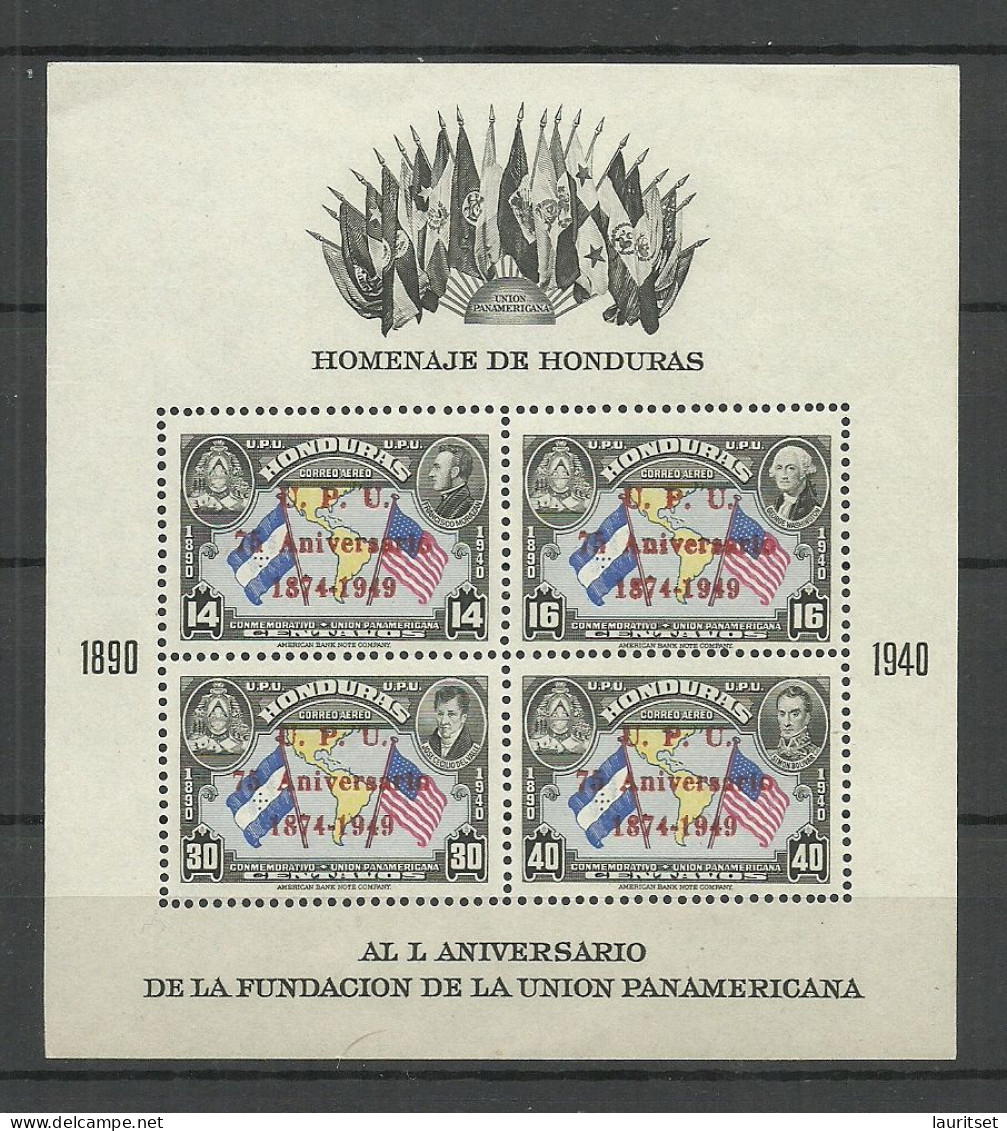HONDURAS 1949 S/S Michel Block 3 A MNH/MH (stamps Are MNH/**, Block Is MH/*) UPU Weltpostverein - UPU (Wereldpostunie)