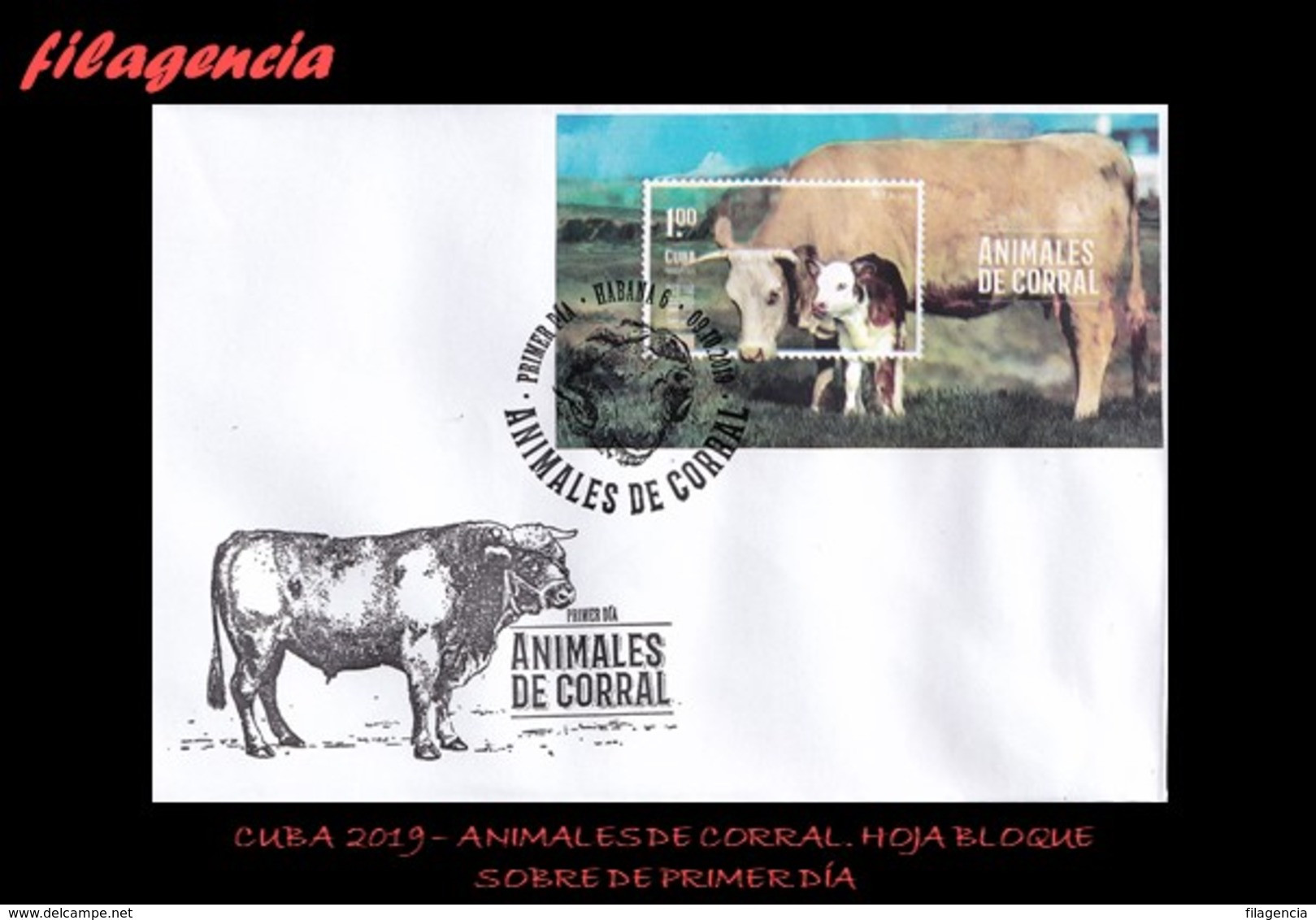 AMERICA. CUBA SPD-FDC. 2019 FAUNA. ANIMALES DE CORRAL. HOJA BLOQUE - FDC