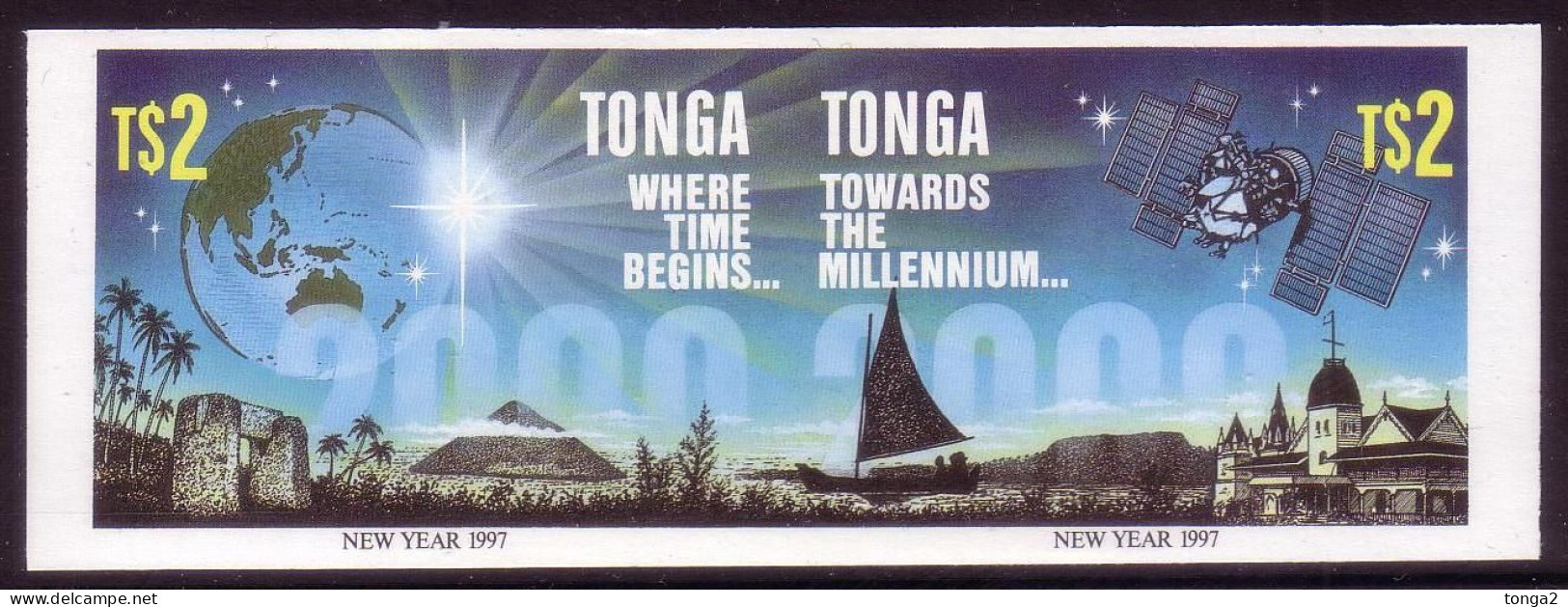 Tonga 1996 Towards 2000 Imperf Plate Proof Strip Satellite Space - Only 12 Like This Exist - Tonga (1970-...)