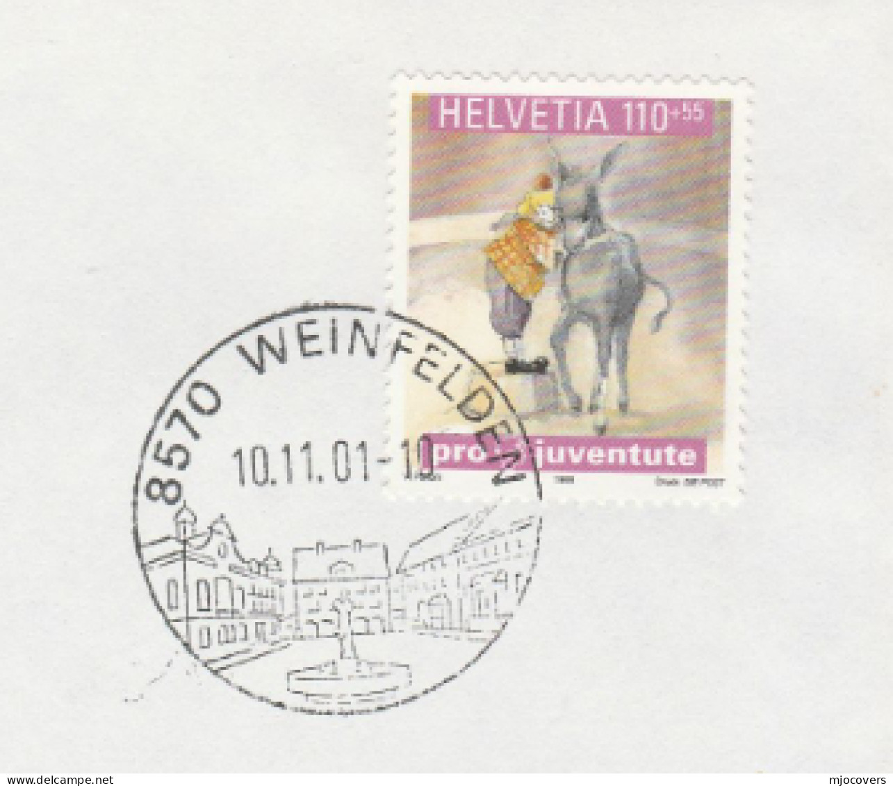 CLOWN Hugging DONKEY Cover  2001 SWITZERLAND Stamps WEINFELD  Illus Pmk Fountain Circus - Circo