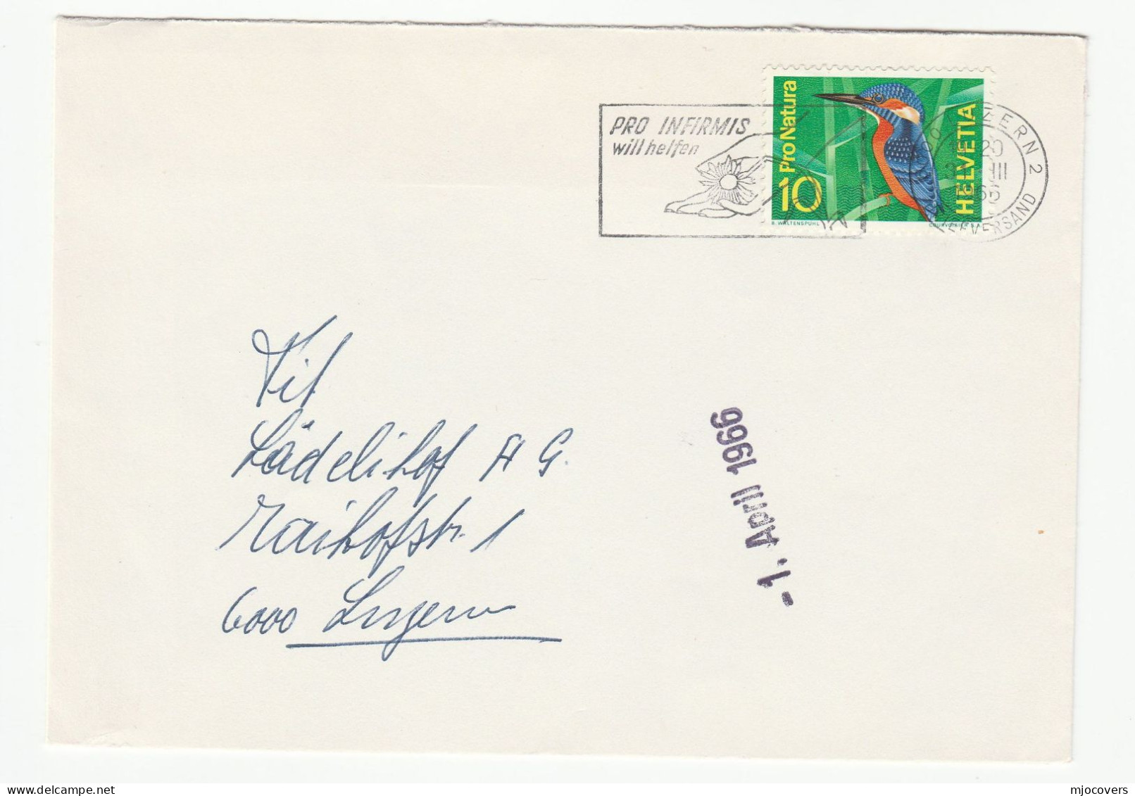 KINGFISHER 1967 Cover SWITZERLAND Stamps PRO INFIRMIS Slogan Health Medicine Bird Birds - Songbirds & Tree Dwellers