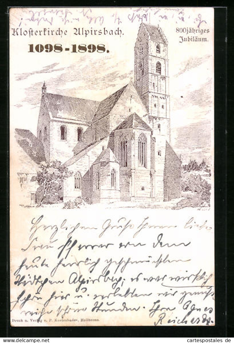 Lithographie Alpirsbach, Klosterkirche, 800jähriges Jubiläum 1898, Festpostkarte  - Alpirsbach