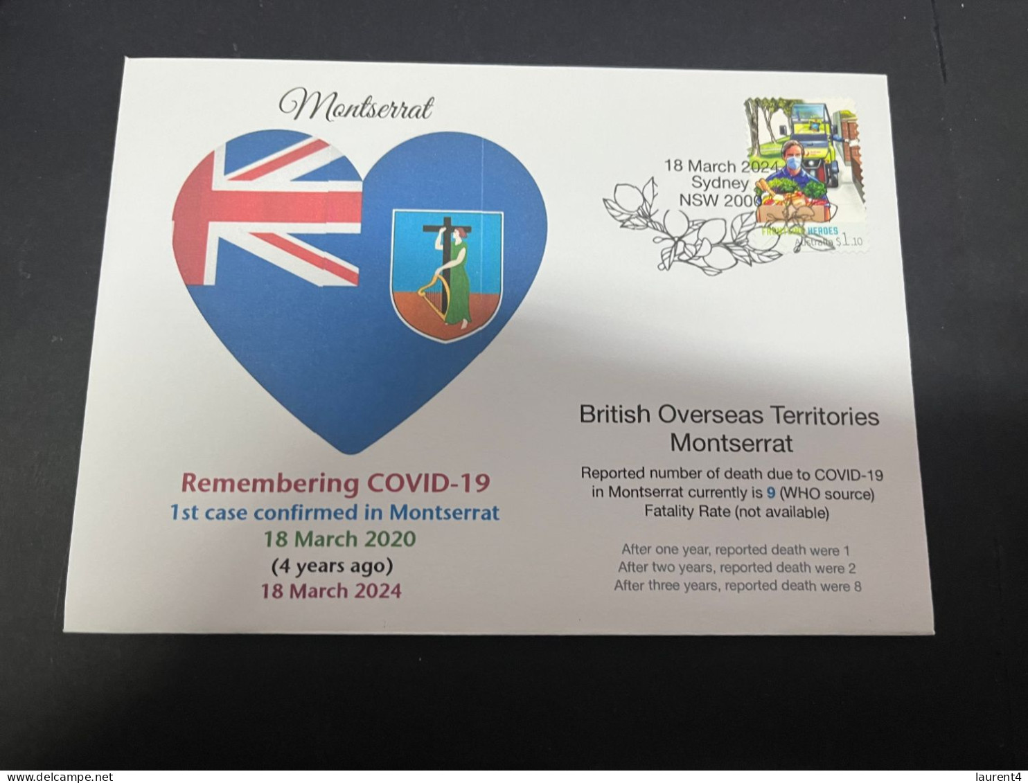 18-3-2024 (3 Y 23) COVID-19 4th Anniversary - Montserrat (UK) - 18 March 2024 (with OZ COVID-19 Stamp) - Malattie