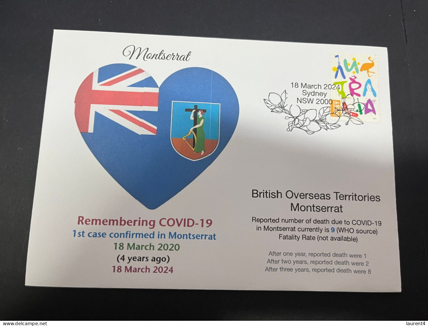 18-3-2024 (3 Y 23) COVID-19 4th Anniversary - Montserrat (UK) - 18 March 2024 (with OZ Stamp) - Malattie