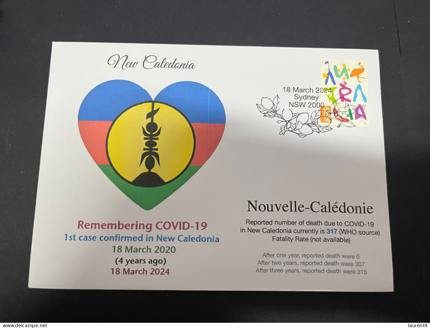 18-3-2024 (3 Y 23) COVID-19 4th Anniversary - New Caledonia (France) - 18 March 2024 (with OZ Stamp) - Malattie