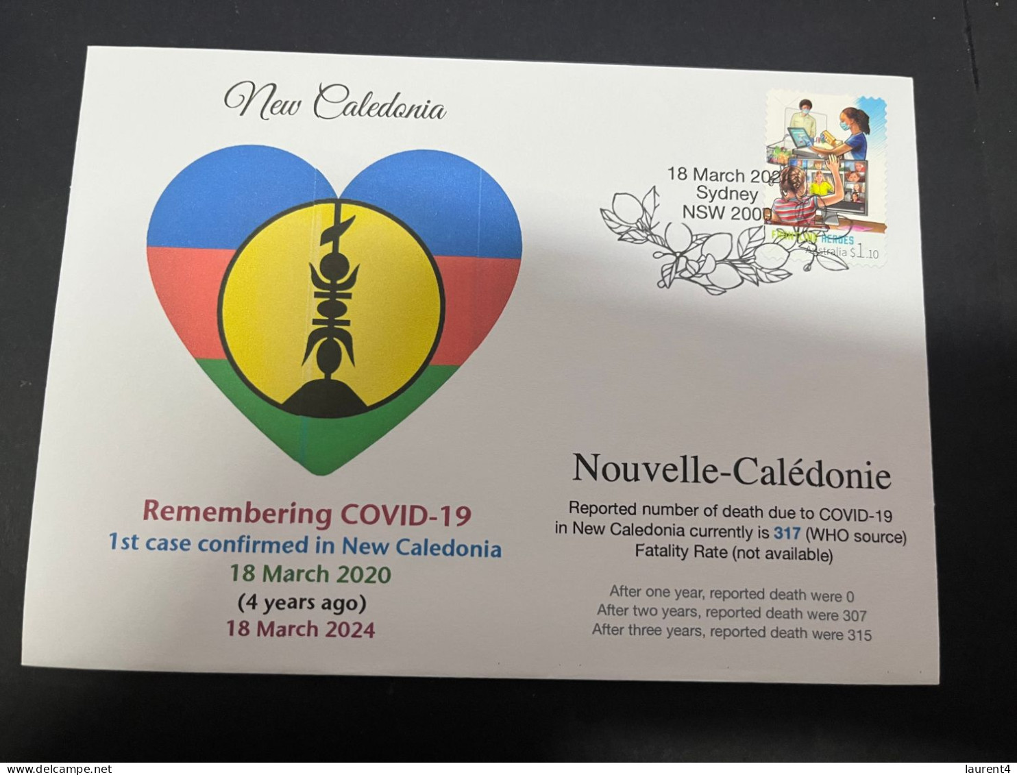18-3-2024 (3 Y 23) COVID-19 4th Anniversary - New Caledonia (France) - 18 March 2024 (with OZ COVID-19 Stamp) - Malattie