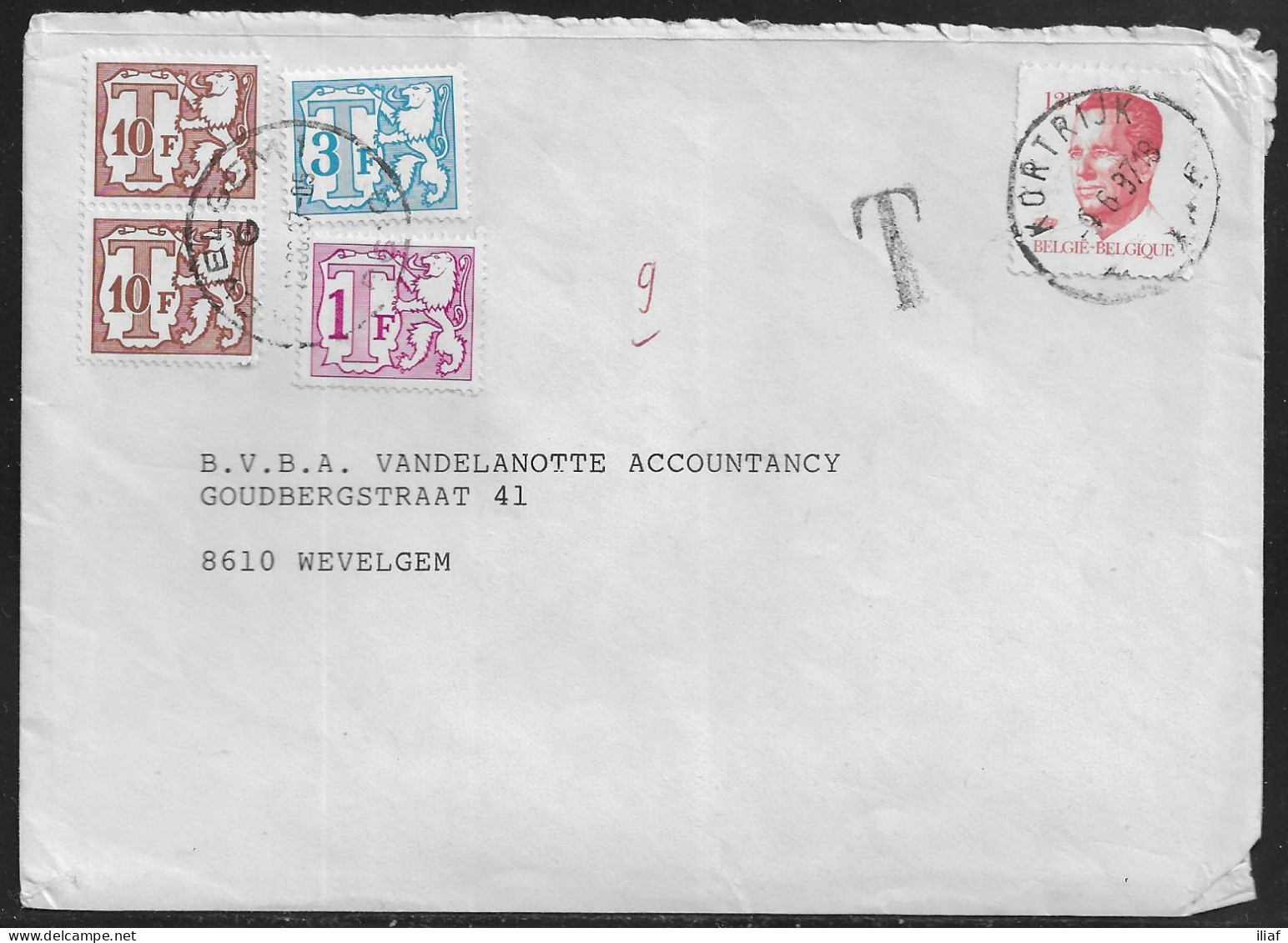 Belgium. Stamps Sc.1092, J62, J64, J77 On Commercial Letter, Taxed - Postage Due Stamps, Sent From Kortrijk On 9.06.1987 - Lettres & Documents