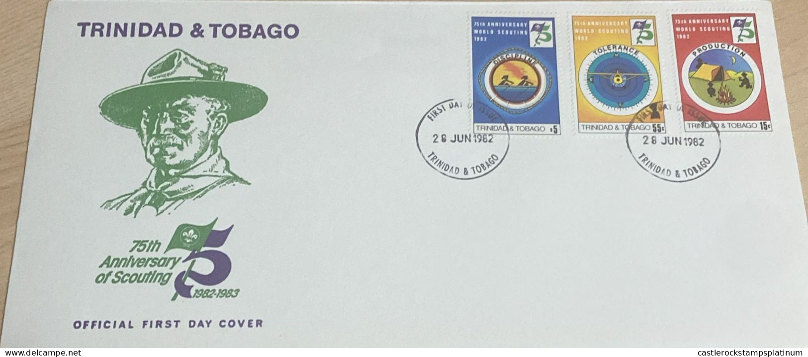 O) 1982 TRINIDAD AND TOBAGO, LORD BADEN POWELL, SCOITUNG YEAR . DISCIPLINE - TOLERANCE - PRODUCTION, FDC XF - Trinidad & Tobago (1962-...)