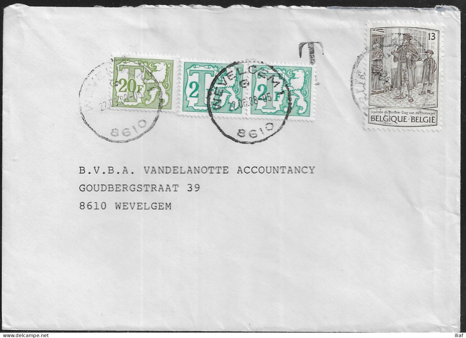 Belgium. Stamps Sc. 1091, J63, J78 On Commercial Letter, Taxed - Postage Due Stamps, Sent From Wevelgem On 22.06.1988 - Lettres & Documents