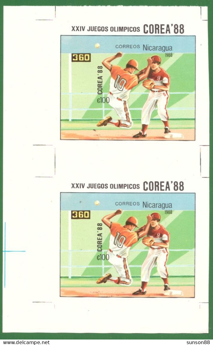 Baseball. Olympic. Nicaragua 1988. Proof Vertical Pair. - Baseball