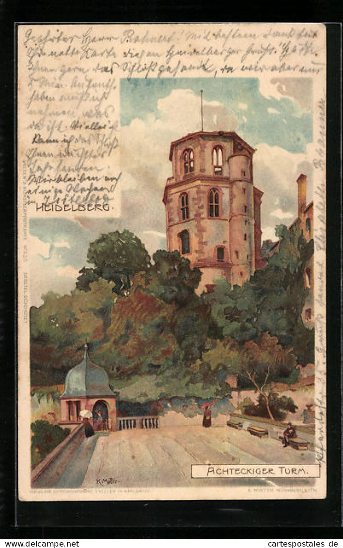 Künstler-AK Heinrich Kley: Heidelberg, Der Achteckige Turm  - Kley