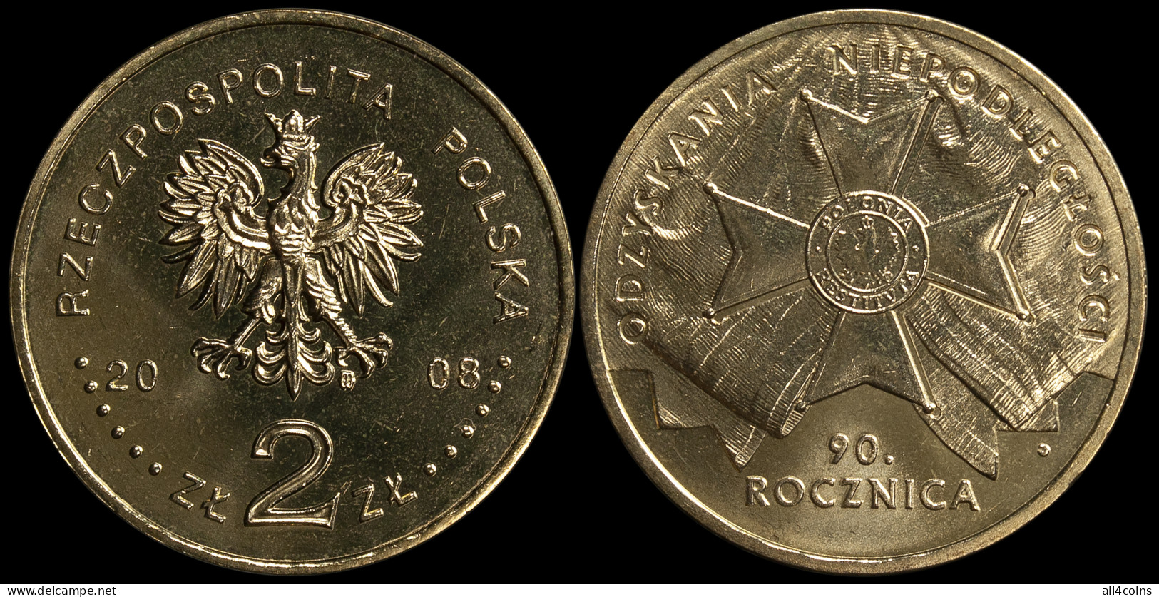 Poland. 2 Zloty. 2008 (Coin KM#Y.650. Unc) Regaining Independence - Poland