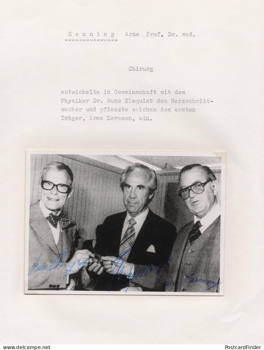 Arne Larsson Ake Senning Rune Elmqvist First Pacemaker Operation Signed Photo - Inventors & Scientists