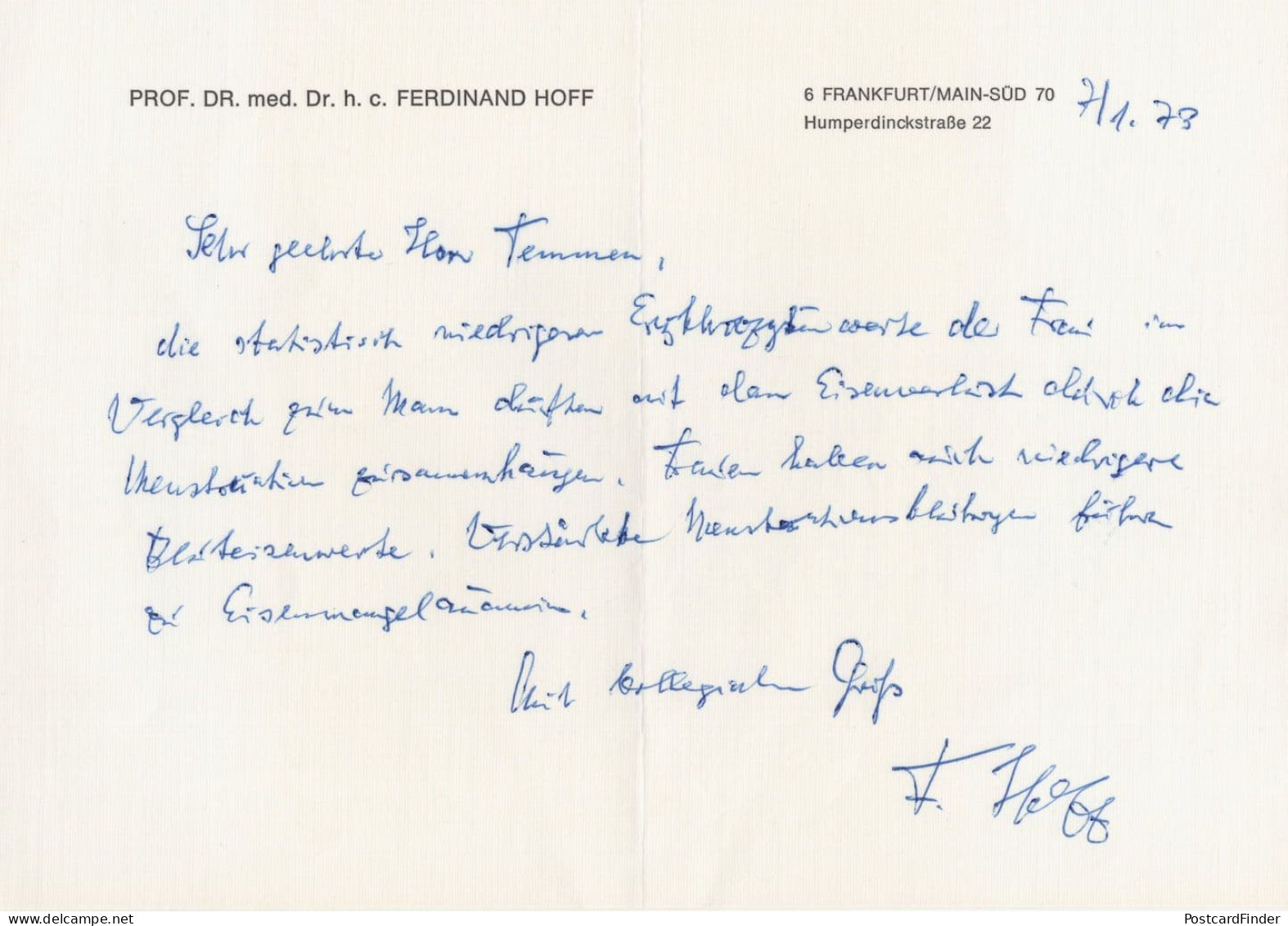 Dr Ferdinand Hoff German Book Author Hand Signed Autograph - Inventors & Scientists