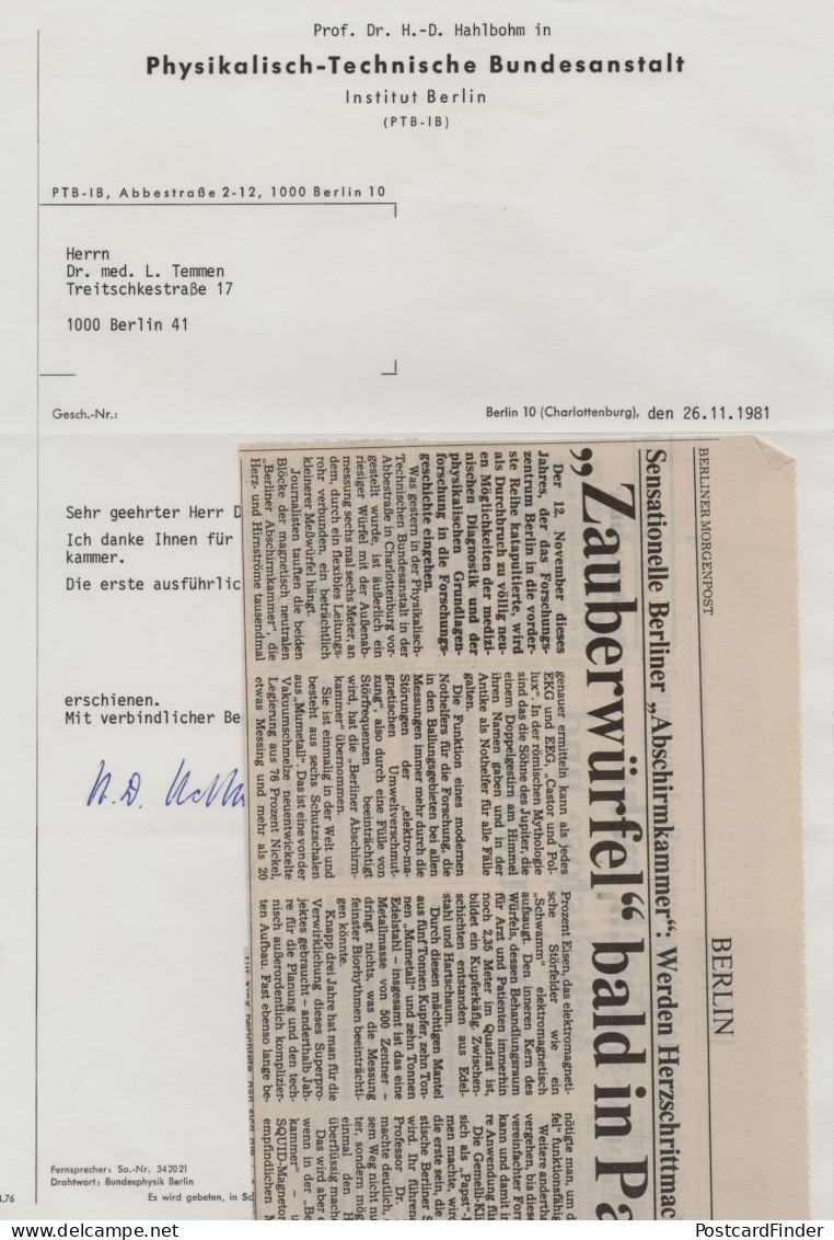 Dr Hans Dieter Hahlbohm German Magnetism Professor Hand Signed Letter - Erfinder Und Wissenschaftler