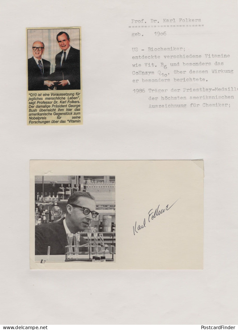 Karl Folkers American Medal Professor Biochemistry Hand Signed Picture - Inventors & Scientists