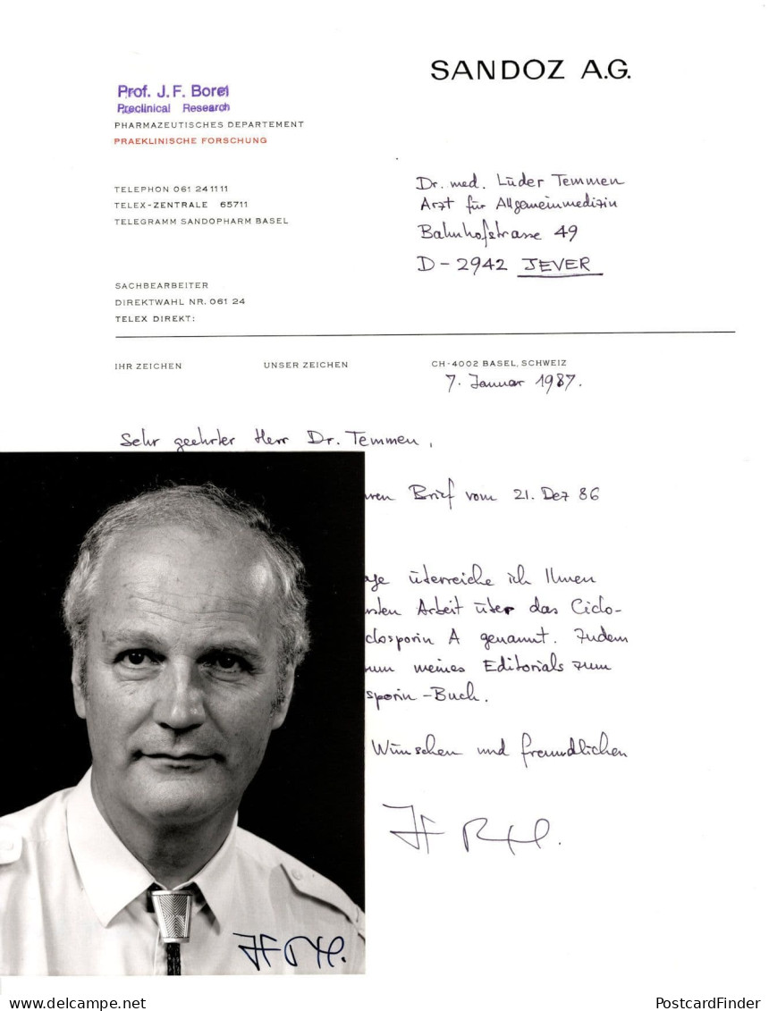 Jean Francois Borel Belgian Microbiologist Scientist Hand Signed Photo & Letter - Inventori E Scienziati