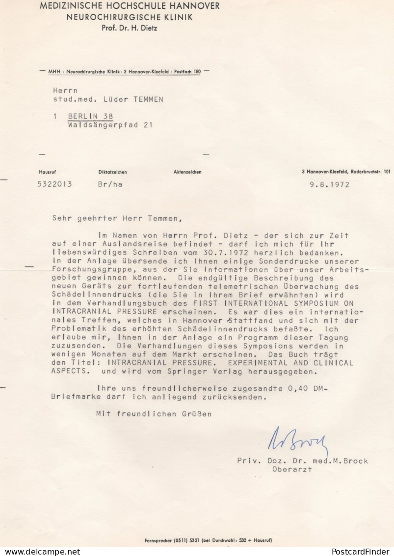 Dr Hermann Dietz Hannover Genetics Scientist Hand Signed Letter - Inventeurs & Scientifiques