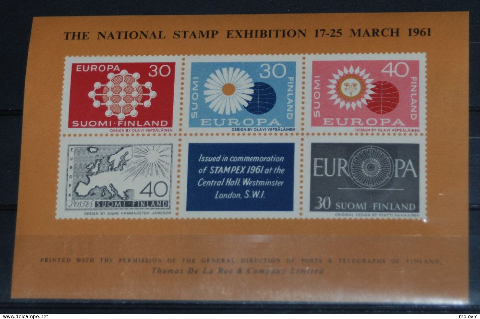 FINLAND 1961, Europa - CEPT, STAMPEX, Imperf, Miniature Sheet, MNH** - 1961