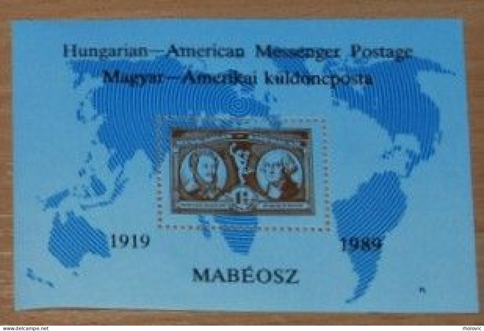 HUNGARY 1989, Hungarian-American Messenger Postage, Commemorative Sheet, MNH** - Foglietto Ricordo