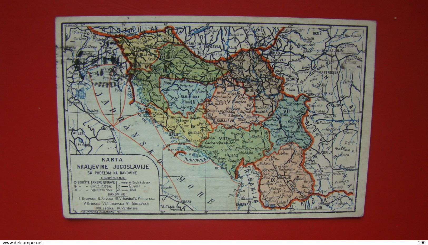 Karta Kraljeve Jugoslavije Sa Podelom Na Banovine.Map Of Royal Yugoslavia. - Yougoslavie
